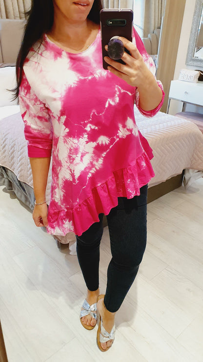 Miles Tie Dye Asymmetric Frill Hem Detailed Sweatshirt