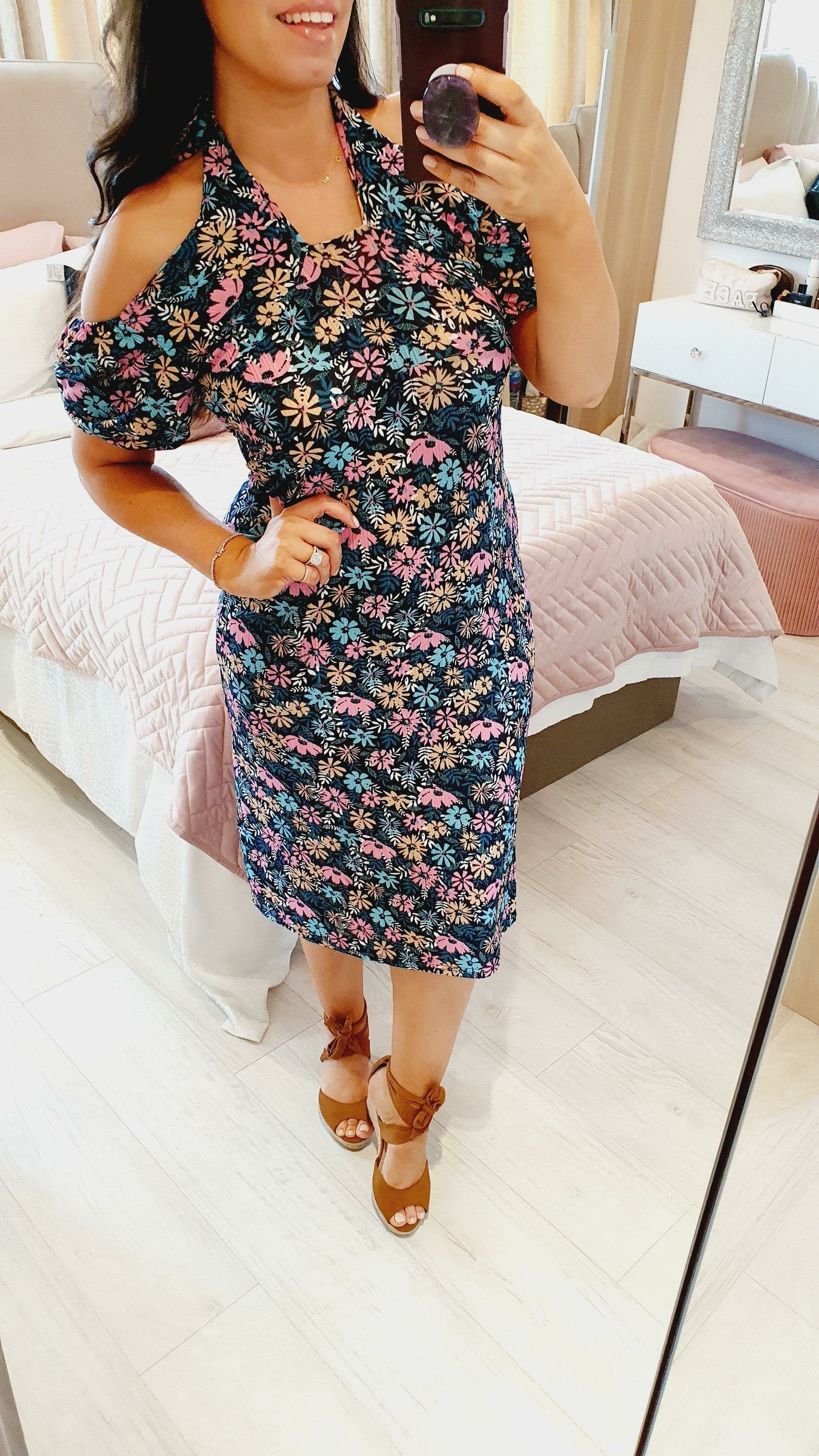 Briggs Floral Bow Tie Puff Sleeve Swing Dress