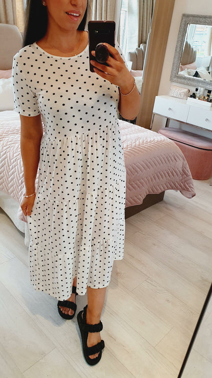 Geonova Polka Dot Tiered Midi Dress