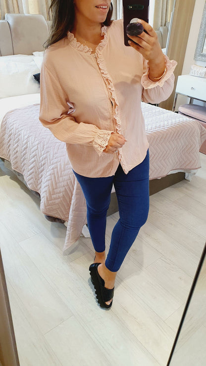 Albie Cheestcloth Embroidery Frill Detailed Blouse