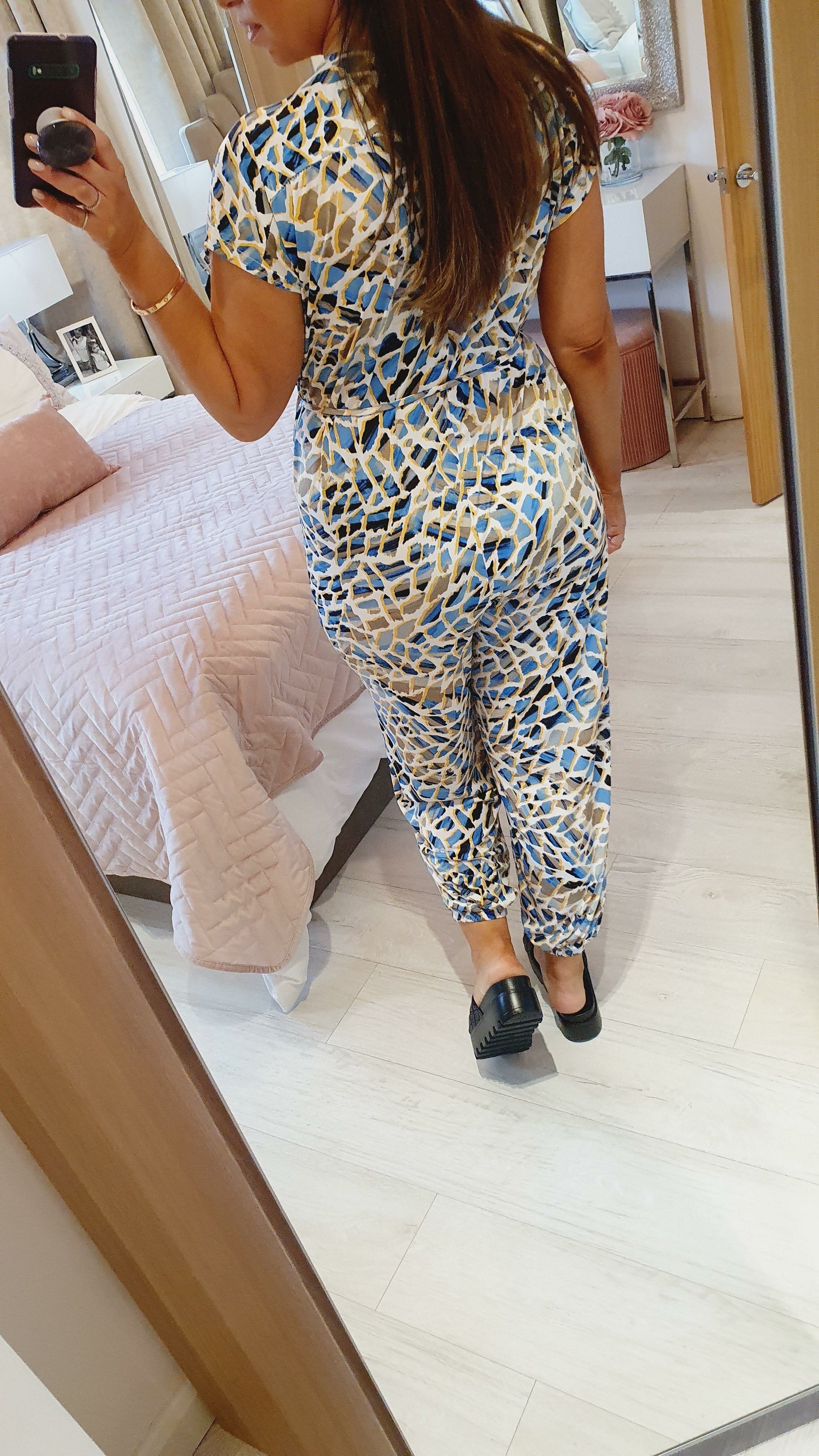 Costello Giraffe Print Slinky Tie Waist Jumpsuit