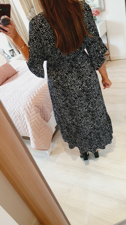 Inesa Navy Wrap Frill Tie Waist Detailed Printed Dress