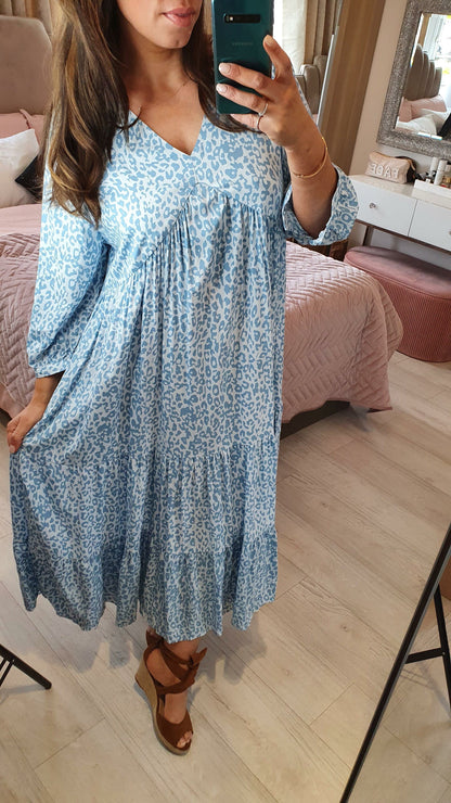 Amony Cheetah Print Tiered Floaty Maxi Dress