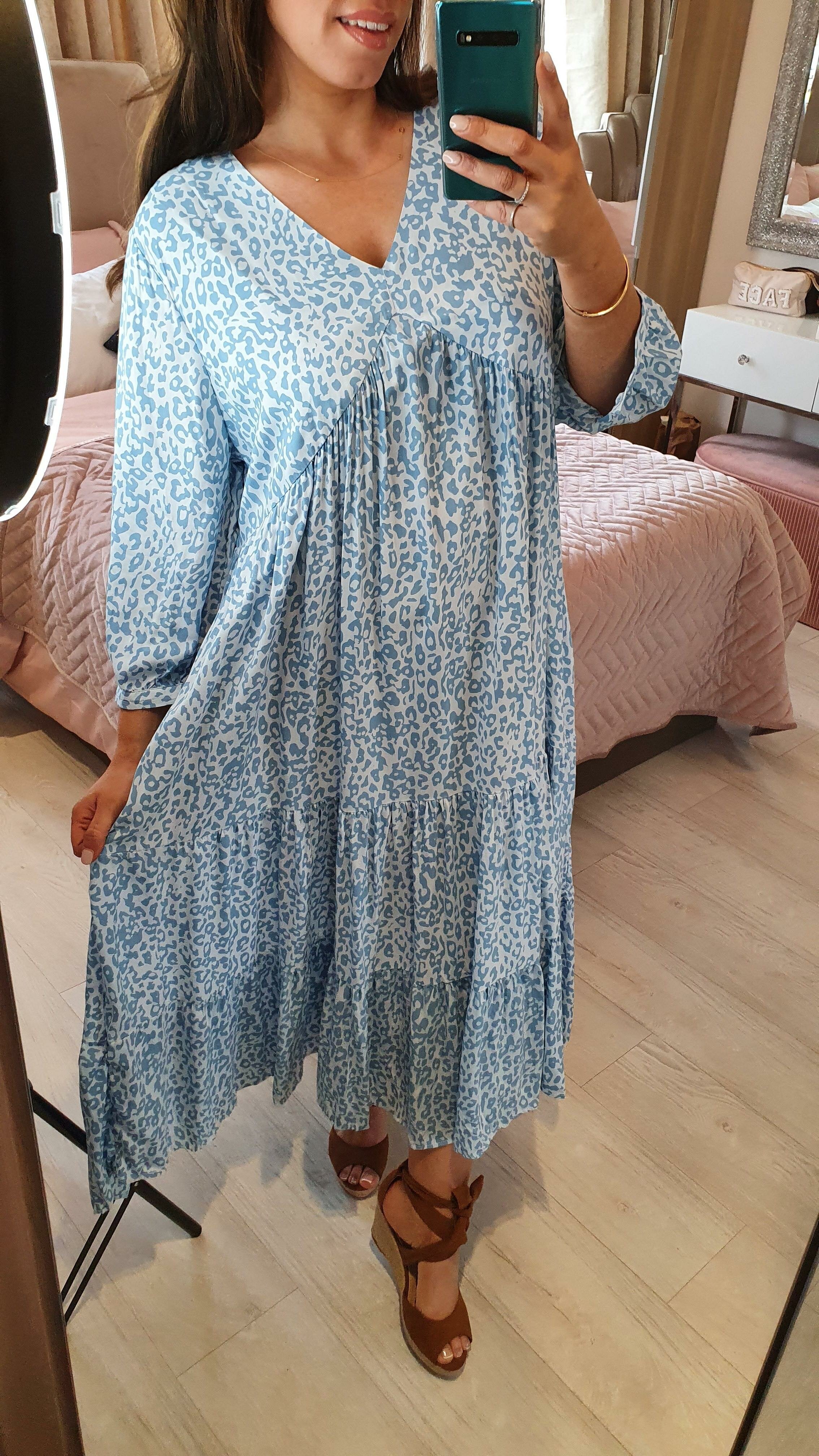 Amony Cheetah Print Tiered Floaty Maxi Dress