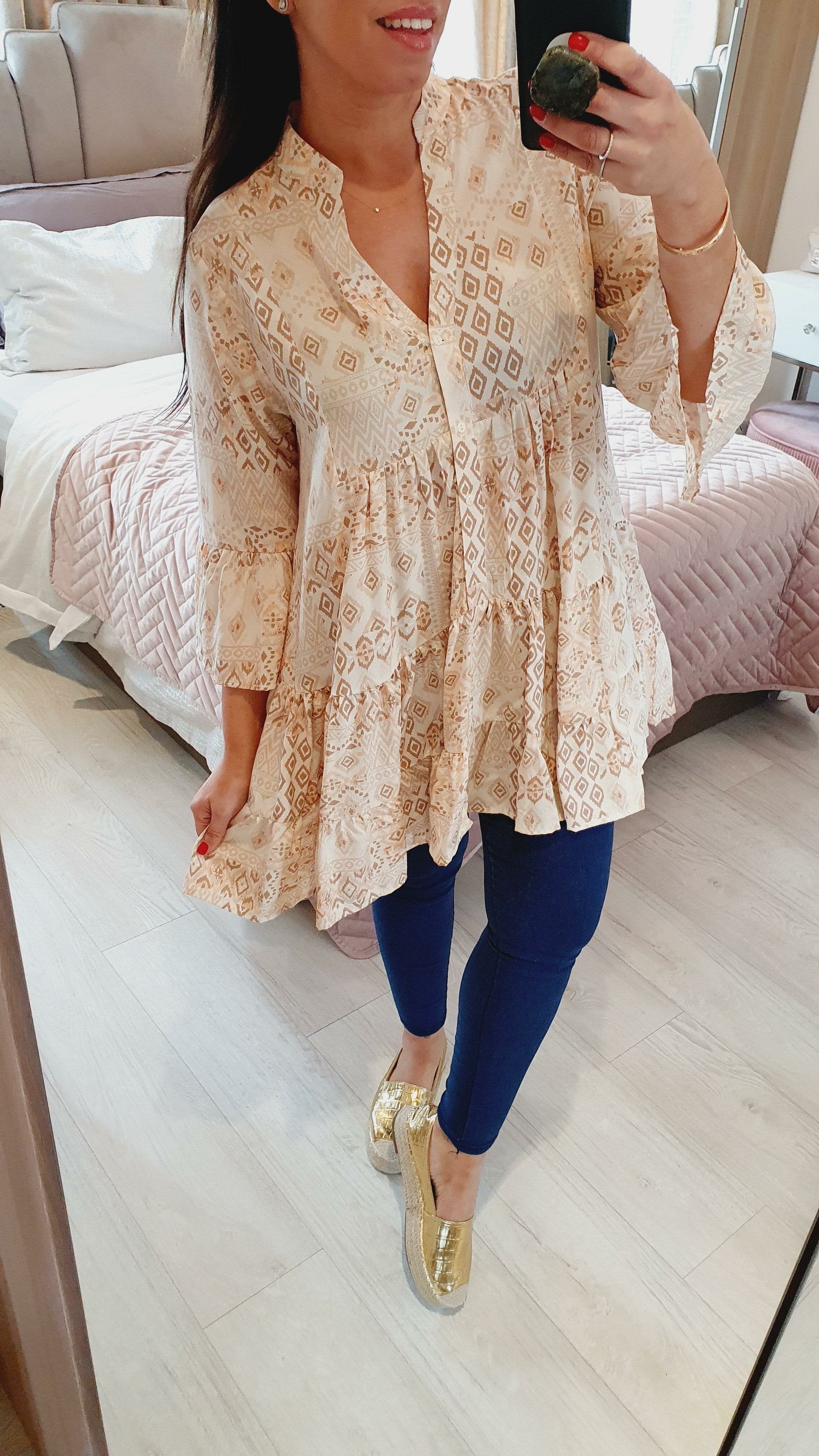 Bethy Aztec Bell Sleeve Smock Top