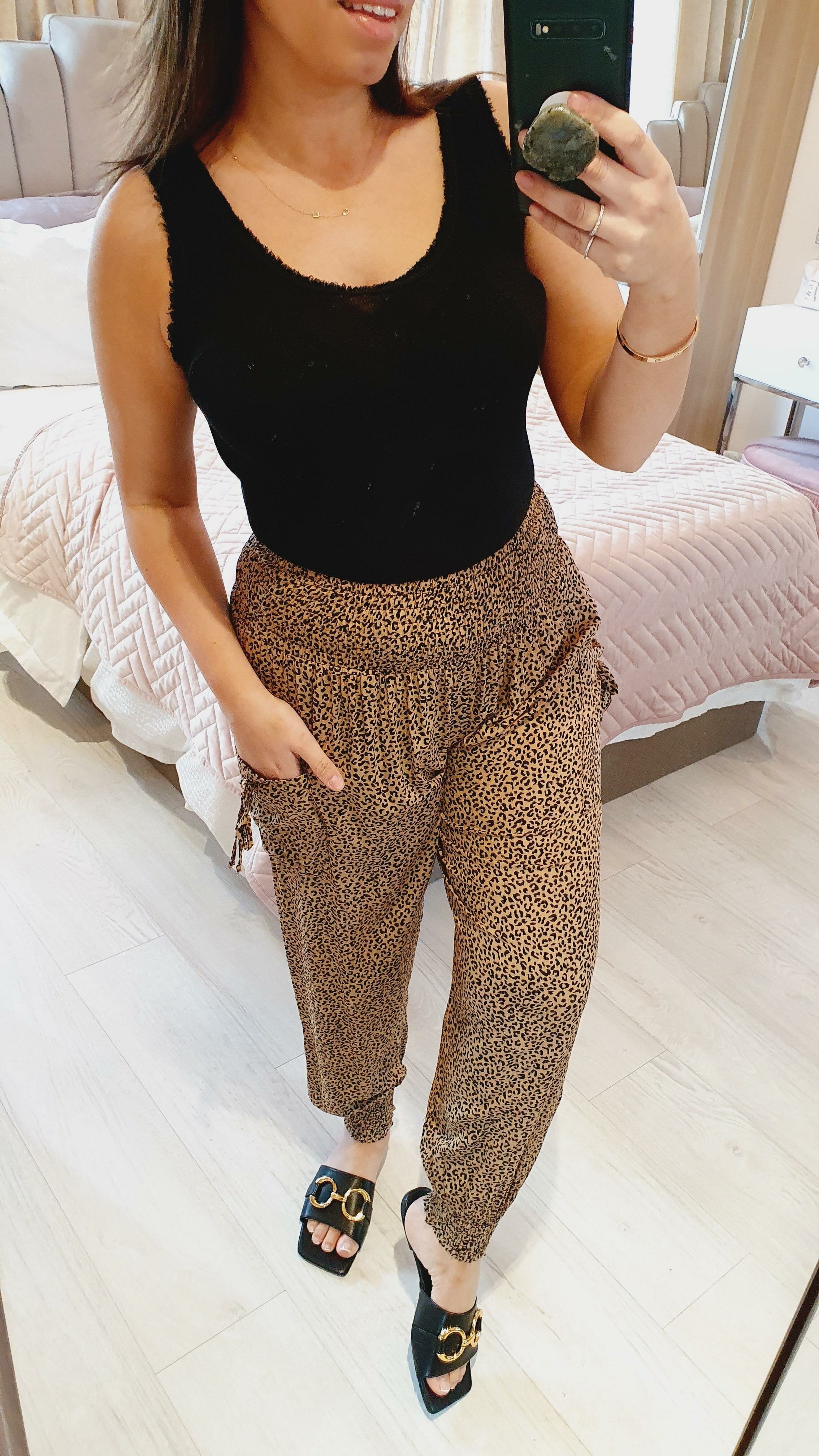Kensington Leopard Print Tie Pocket Elasticated Hareem Trousers