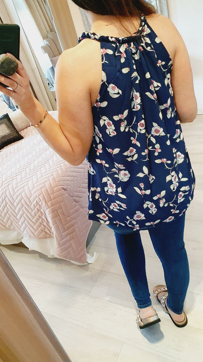 Tameka Navy Twist Detailed Floral Cami Top