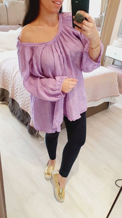 Martha Wide Sleeve Tie Back Linen Loose Fit Top