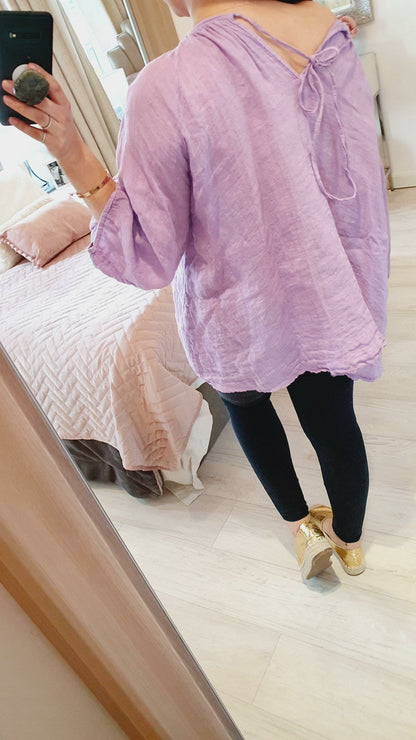 Martha Wide Sleeve Tie Back Linen Loose Fit Top