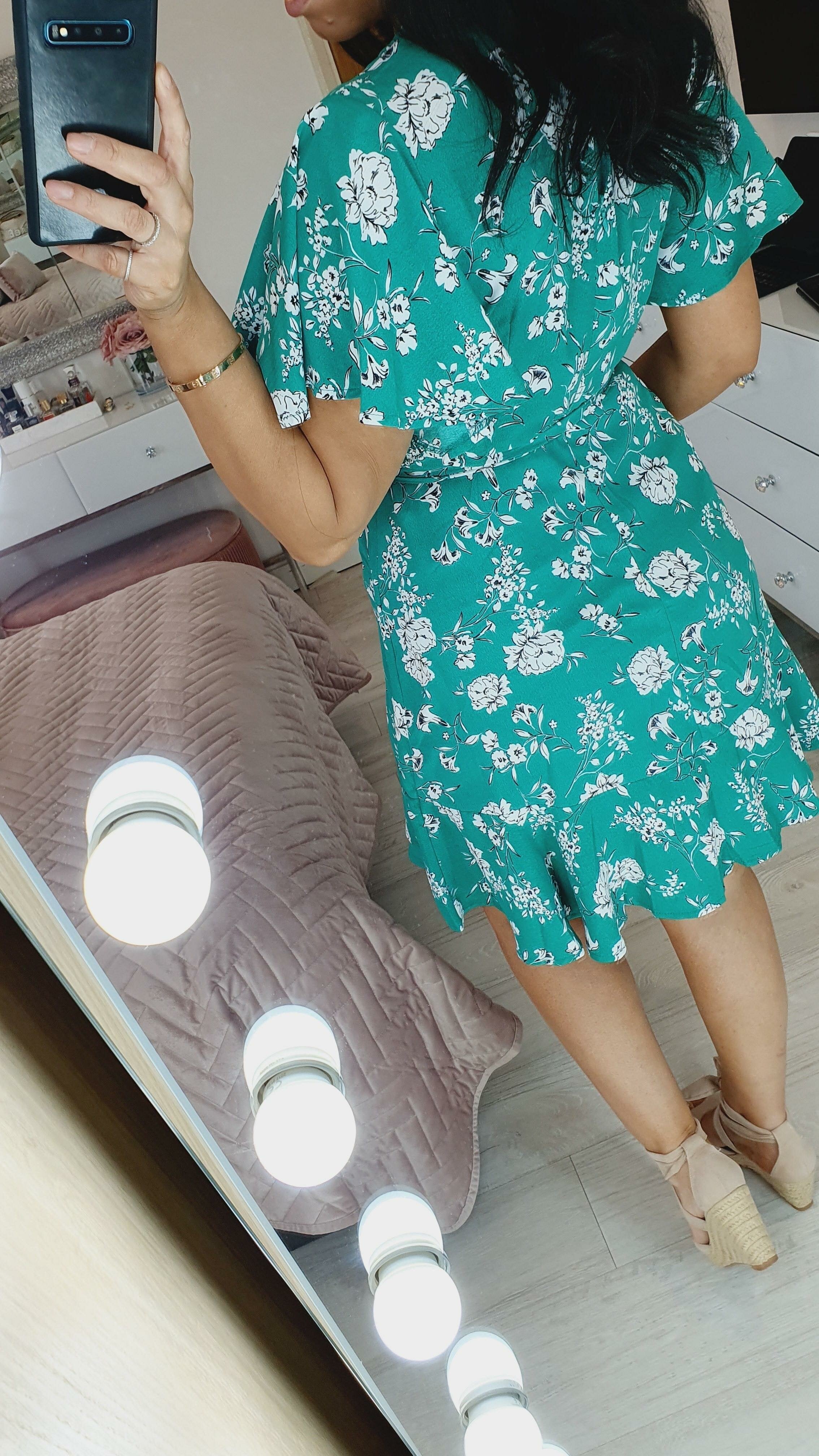 Sonia Green Floral Tie Waist Frill Detailed Mini Wrap Dress