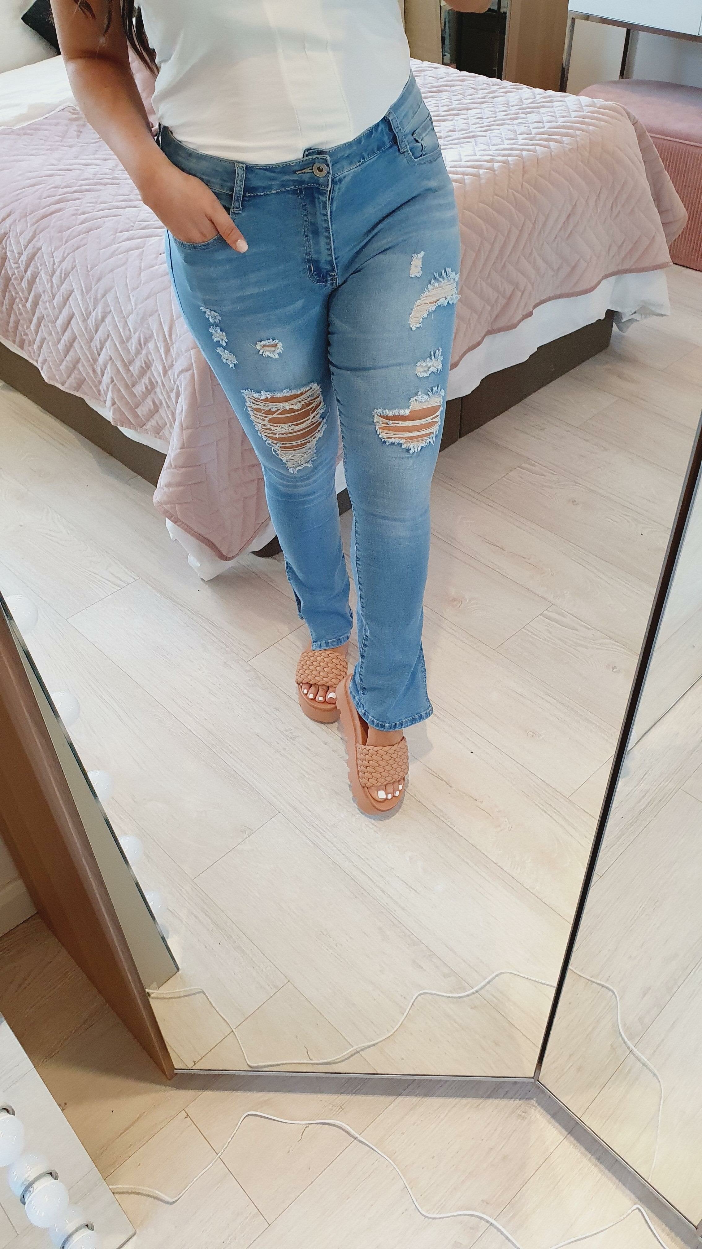 Nissa Distressed Split Cuff Straight Leg Jeans