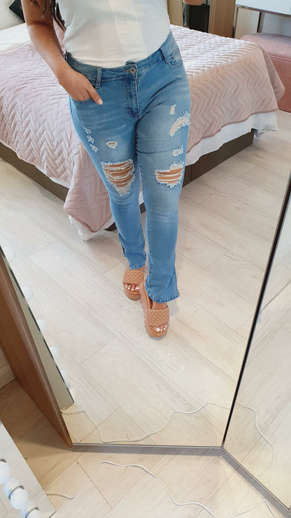 Nissa Distressed Split Cuff Straight Leg Jeans