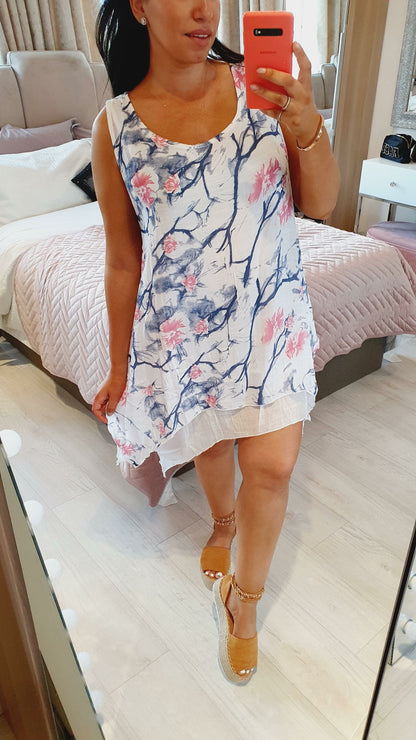 Daina Floral Linen Style Drape Dress