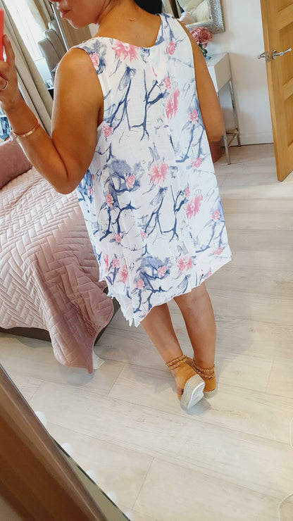 Daina Floral Linen Style Drape Dress