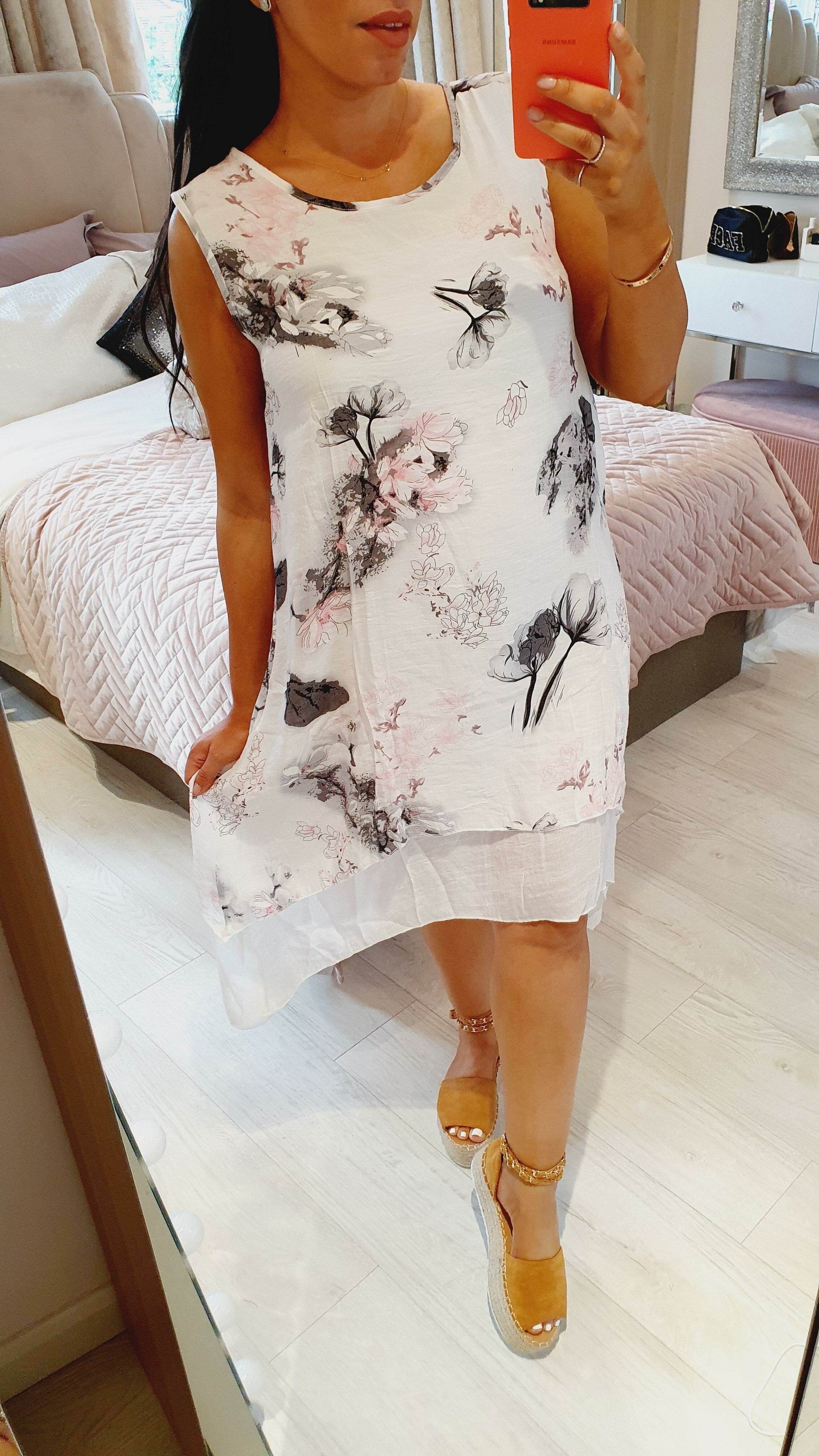 Pattie Floral Linen Style Drape Dress