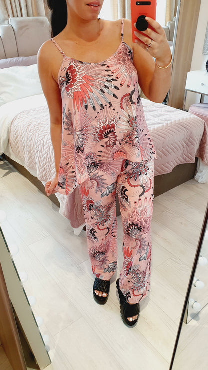 Fanando Feather Printed Cami Wide Leg Trouser Co-ord Set
