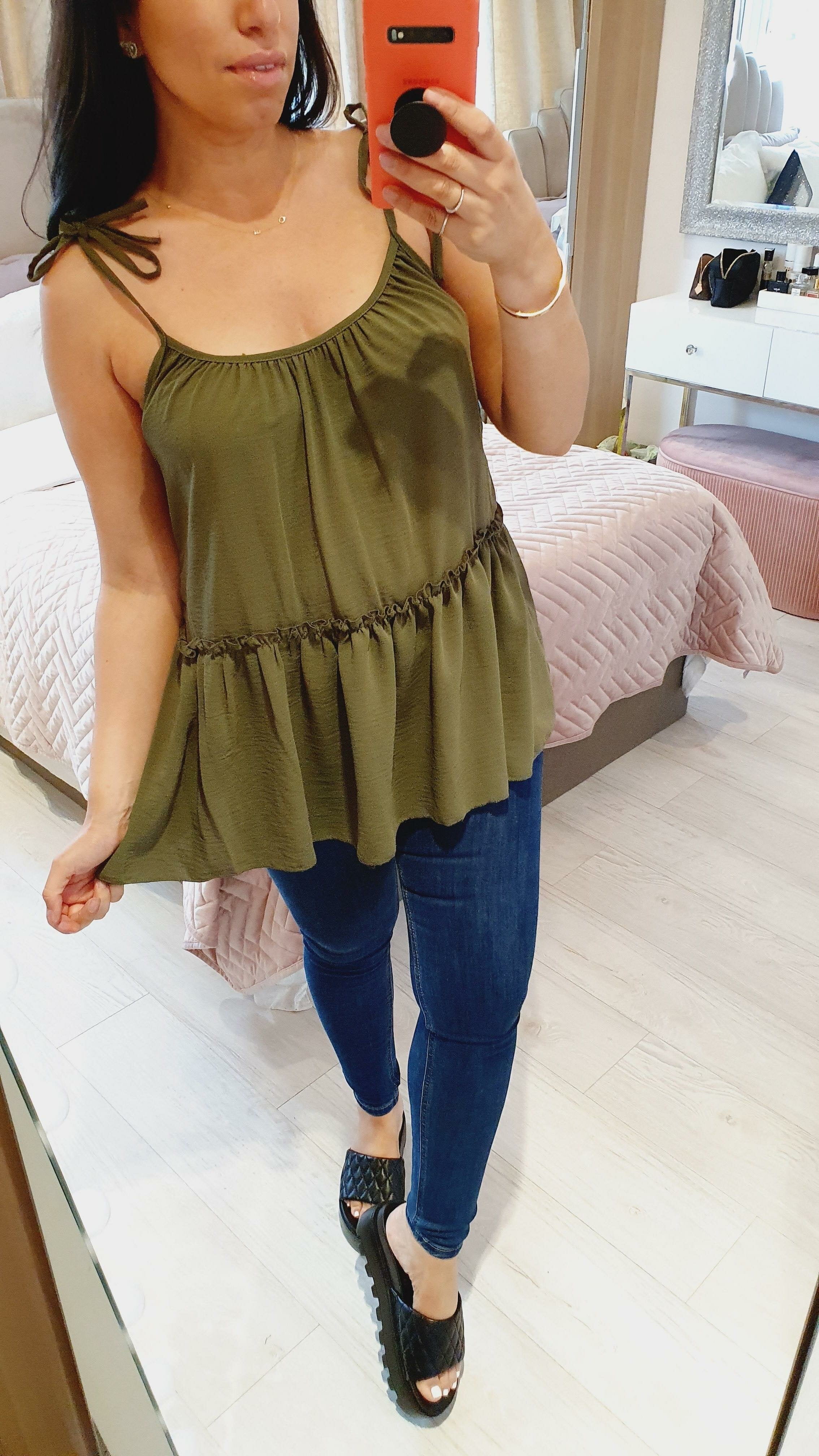 Alyssa Plain Tie Knot Tiered Vest Top