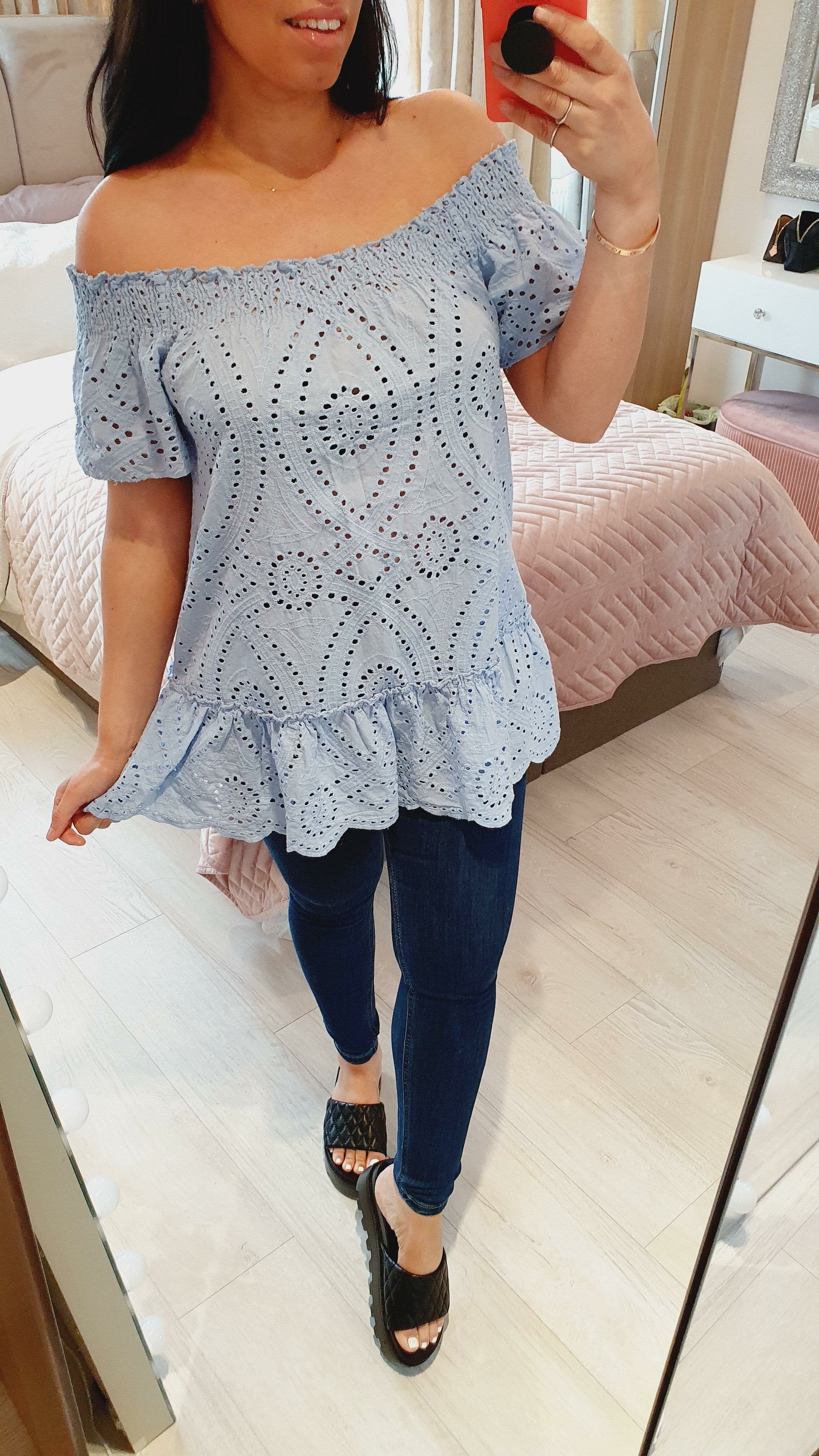 Tiffany Crochet Detailed Bardot Top