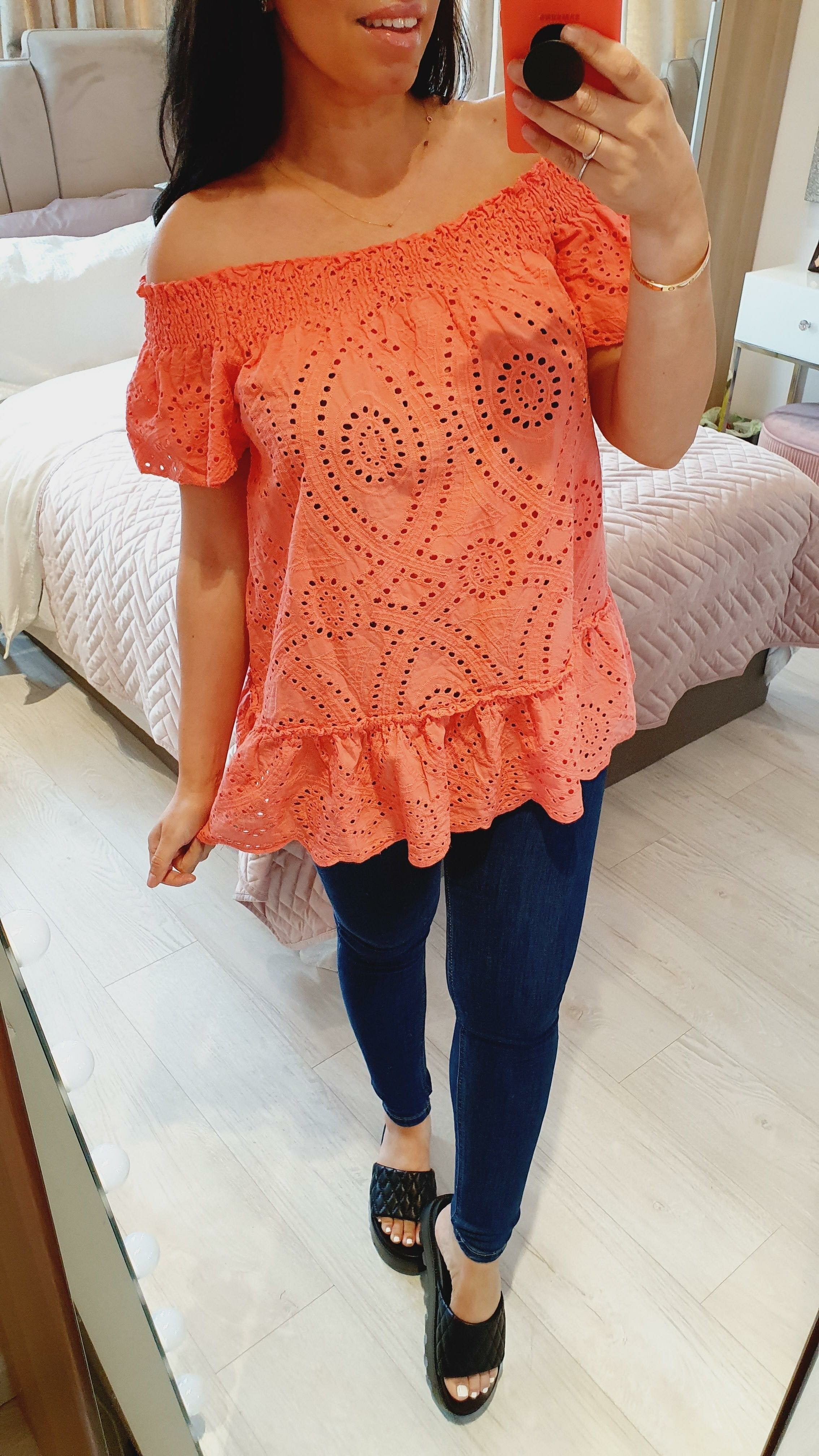 Tiffany Crochet Detailed Bardot Top