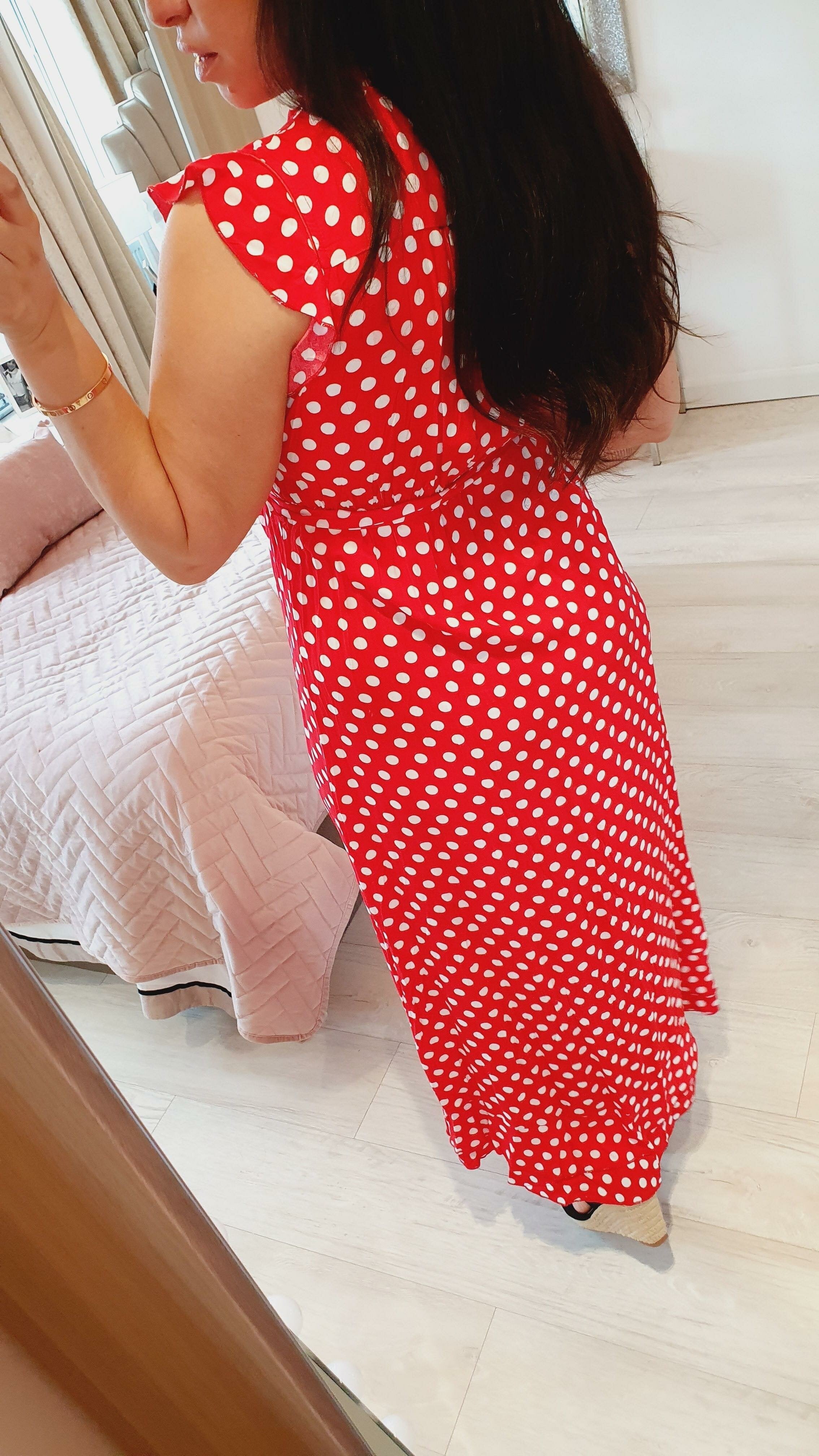 Altonio Red Polka Dot Tie Waist Maxi Dress