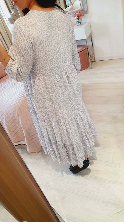 Amony Cheetah Print Tiered Floaty Maxi Dress