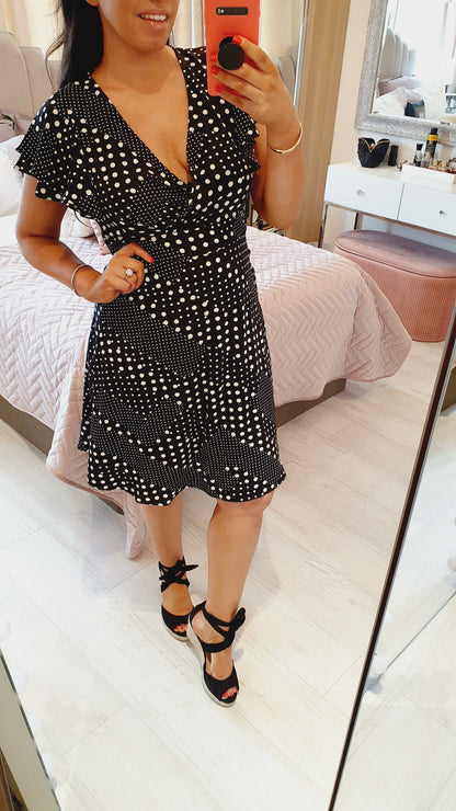 Alicina Black Polka Dot Ruffle Swing Dress