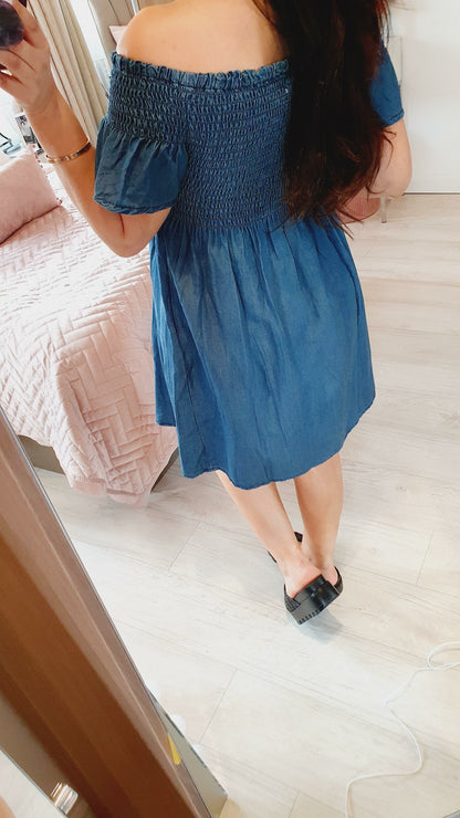 Haynes Dark Denim Bardot Elasticated Dress