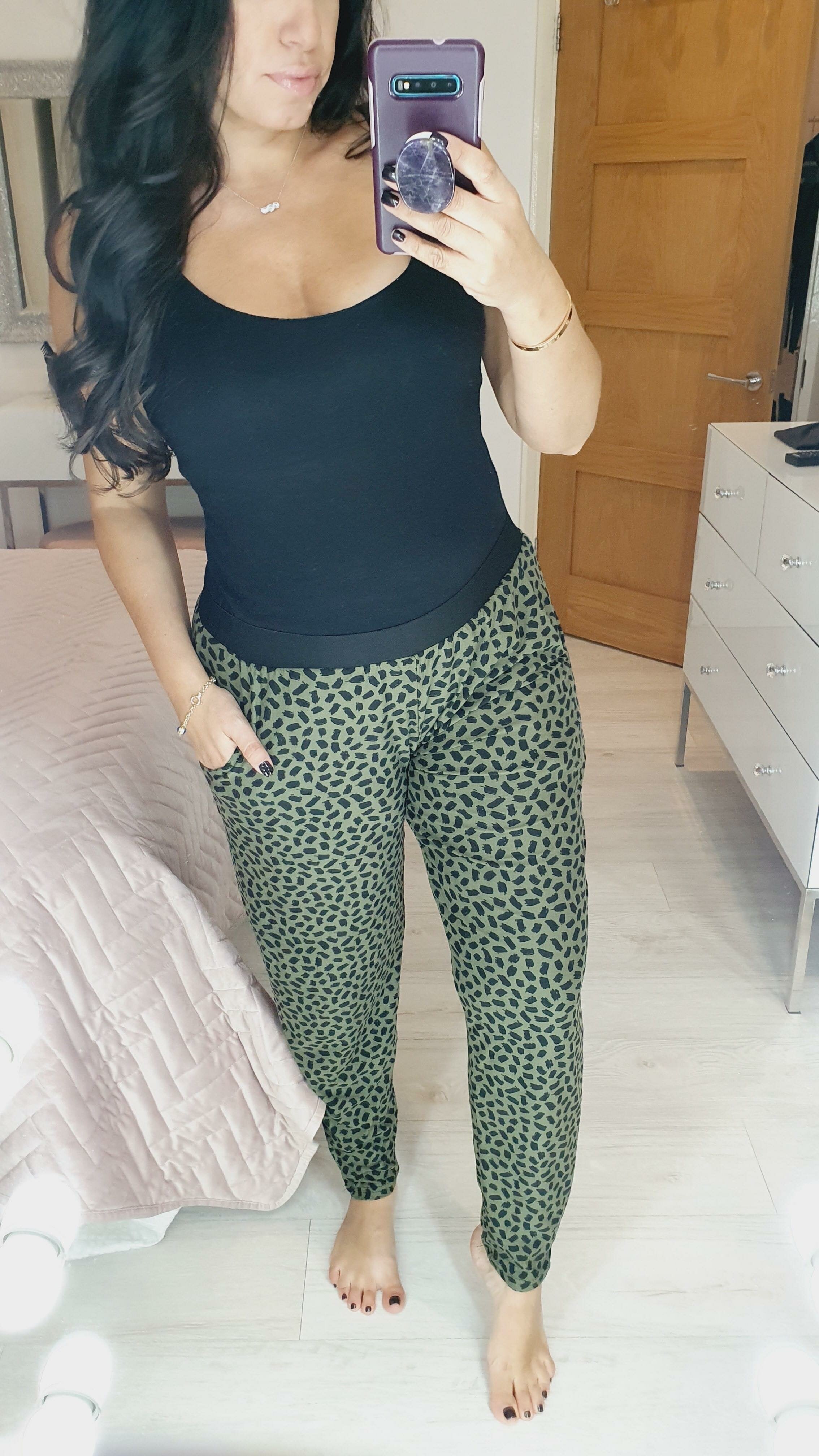 Alegra Khaki Printed Loose Fit Elasticated Hareems