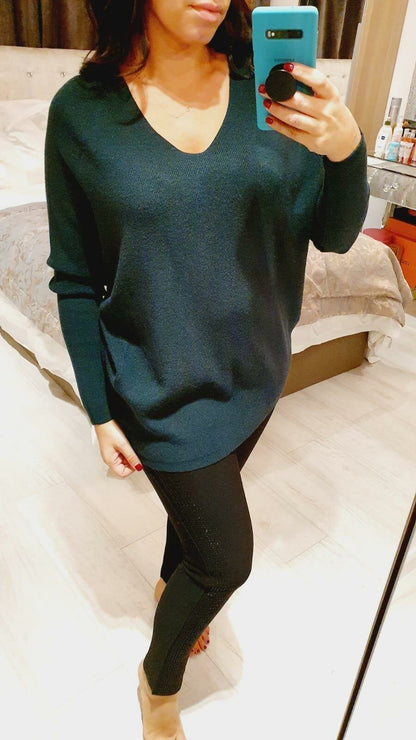 Salem V-neck Plain Ribbed Oversized Knitted Jumper