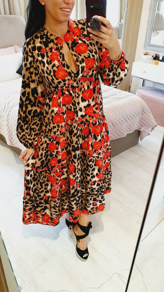 Ladies red leopard print dress hotsell