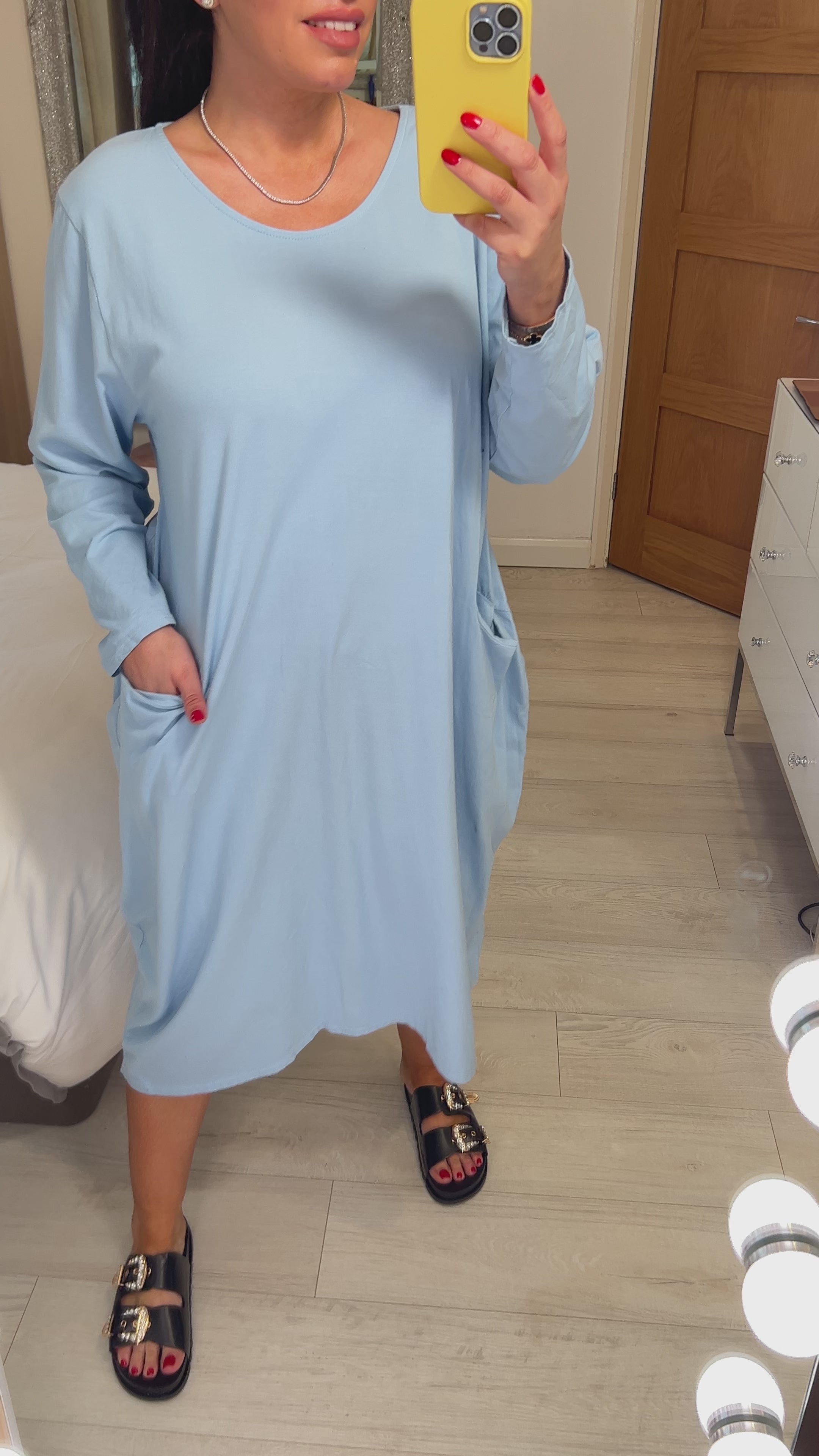 Load video: Sabine Plain Pocket Sweatshirt Style Midi Dress