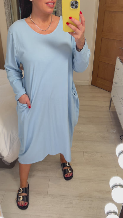 Sabine Plain Pocket Sweatshirt Style Midi Dress