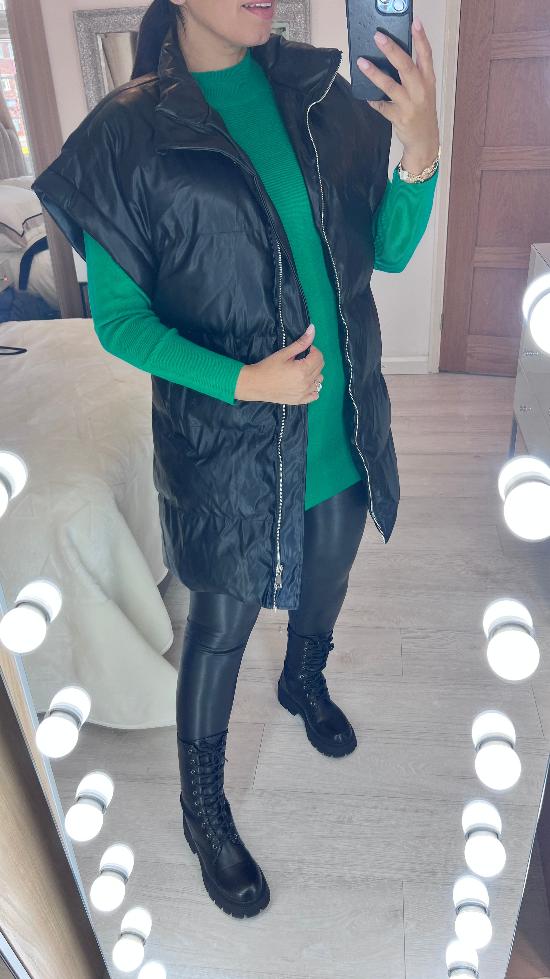 Rydell Black PU Drop Shoulder Padded Gilet