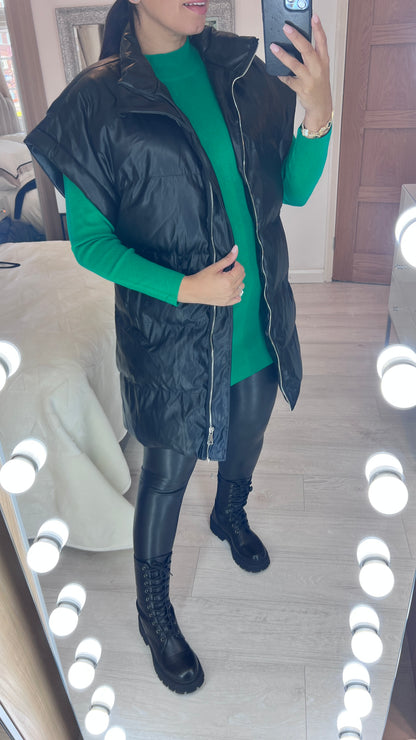 Rydell Black PU Drop Shoulder Padded Gilet