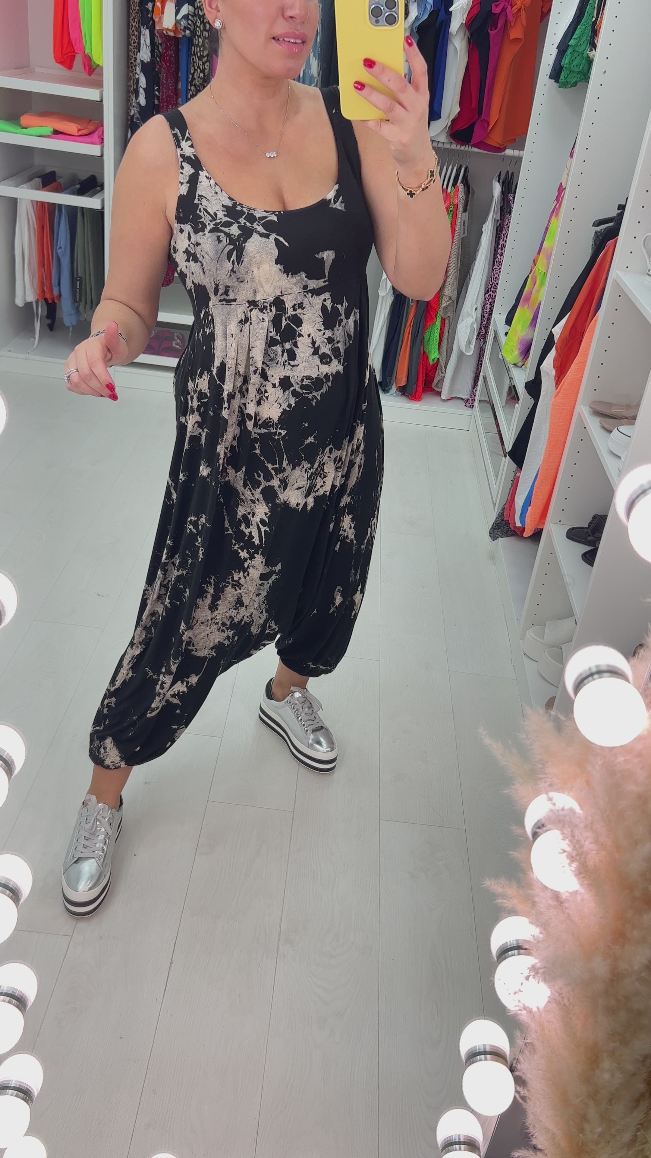 Audrey Marble Print Oversized Super Stretch Elasticated Jumpsuit