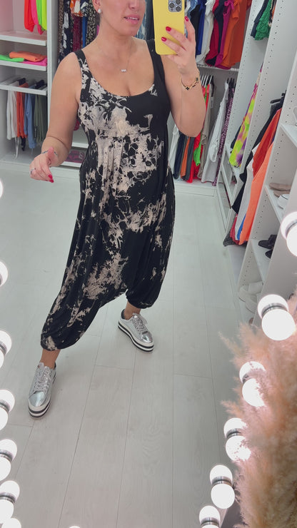 Audrey Marble Print Oversized Super Stretch Elasticated Jumpsuit