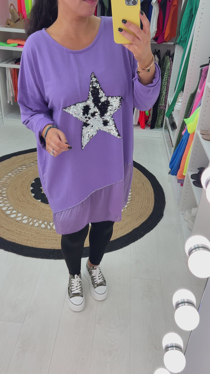 Malin Asymmetric Chiffon Sequin Star Sweatshirt