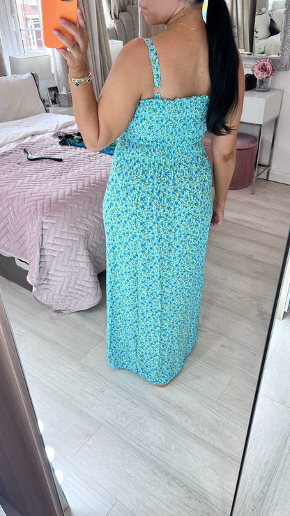 Jolie Elasticated Bust Button Detail Floral Print Dress