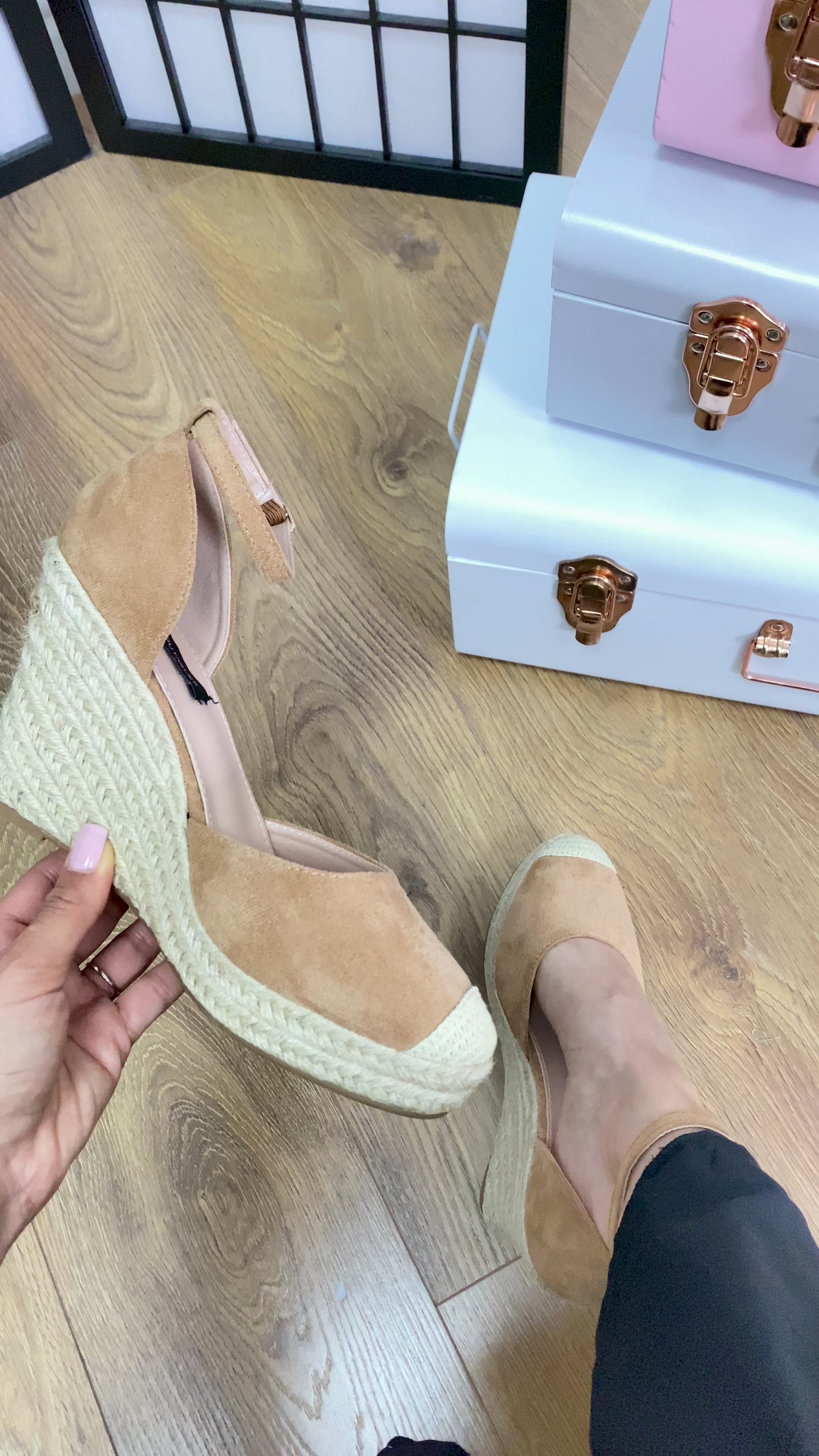 Load video: Almond Plain Faux Suede Wedges