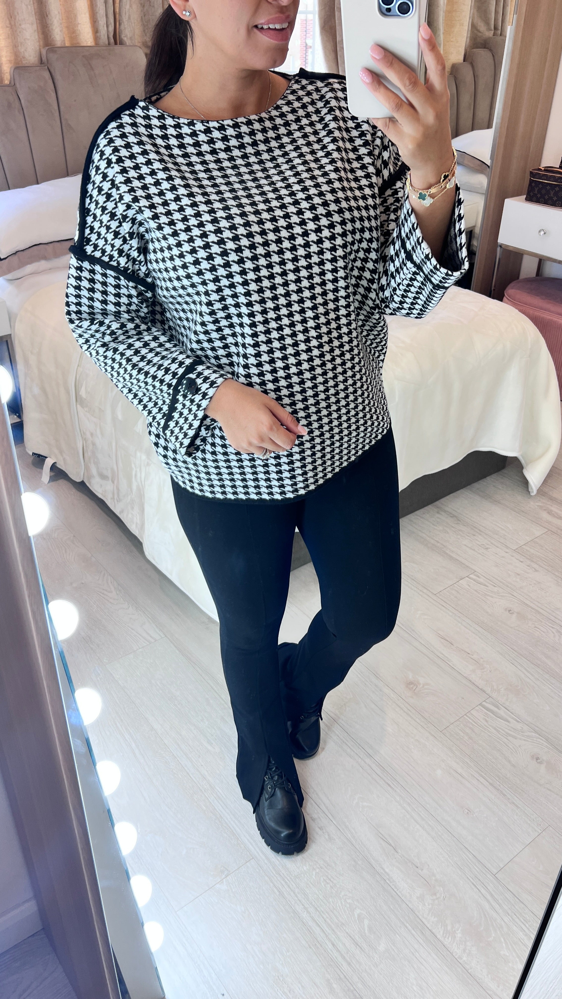 Milton Dogtooth Button Cuff  Jumper