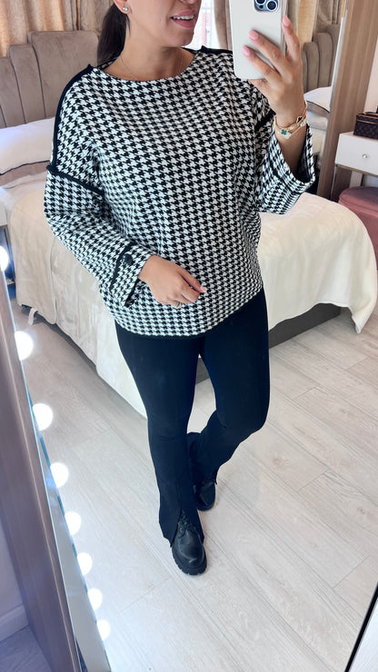 Milton Dogtooth Button Cuff  Jumper