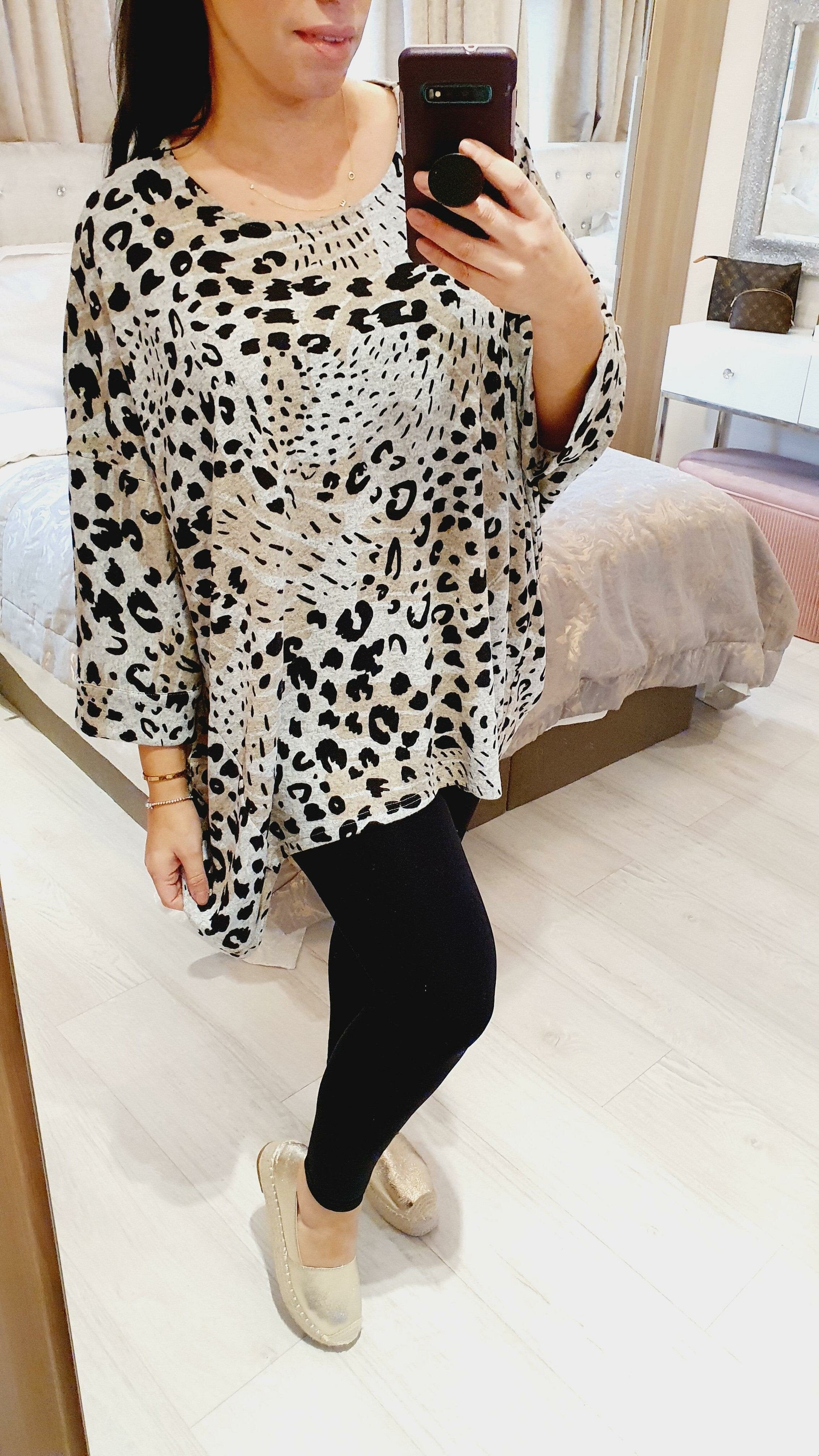 Vanetta Animal Print Super Soft Thin Knit Batwing Jumper