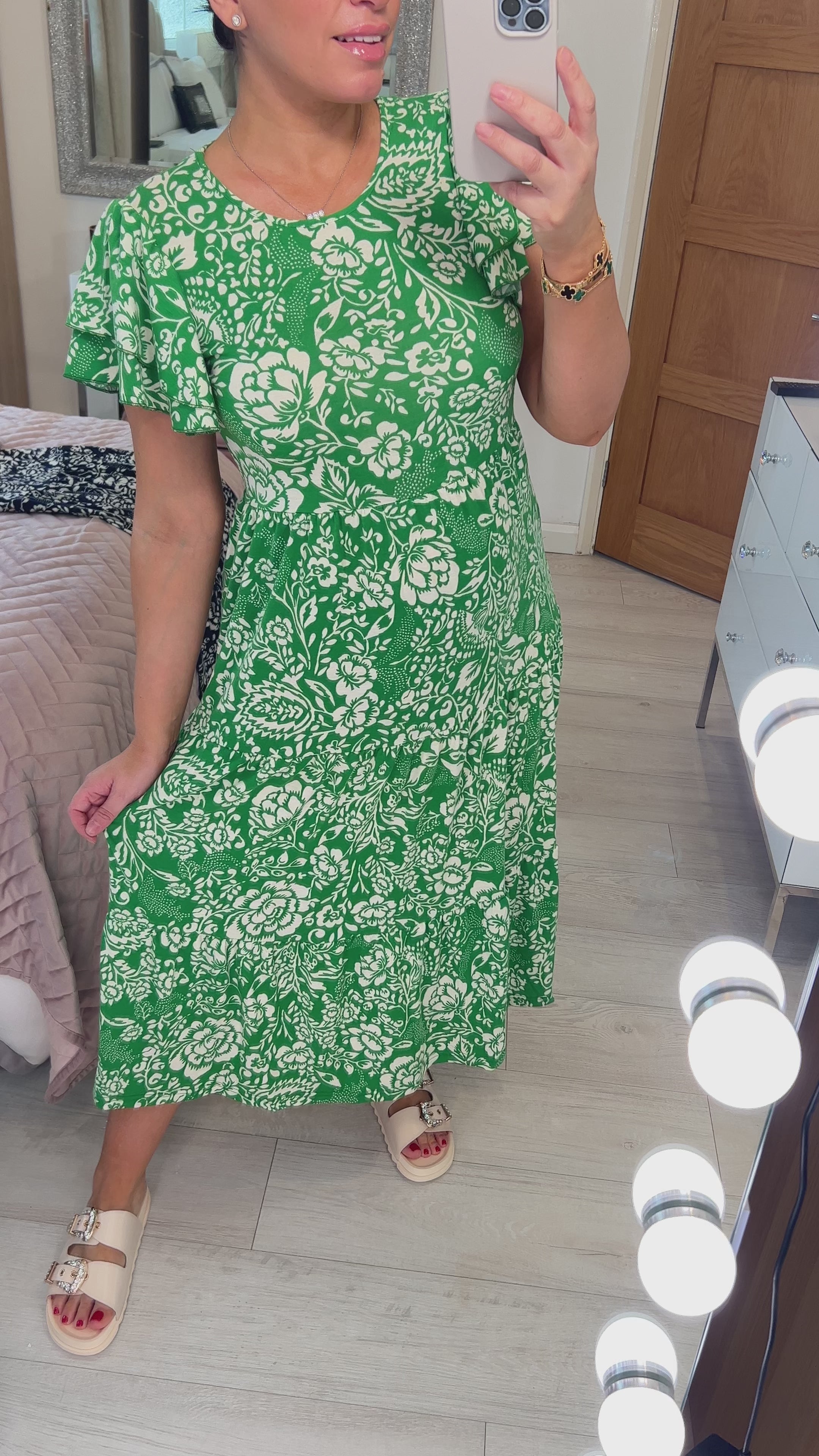 Dale Floral Print Ruffle Sleeve Tiered Midi Dress