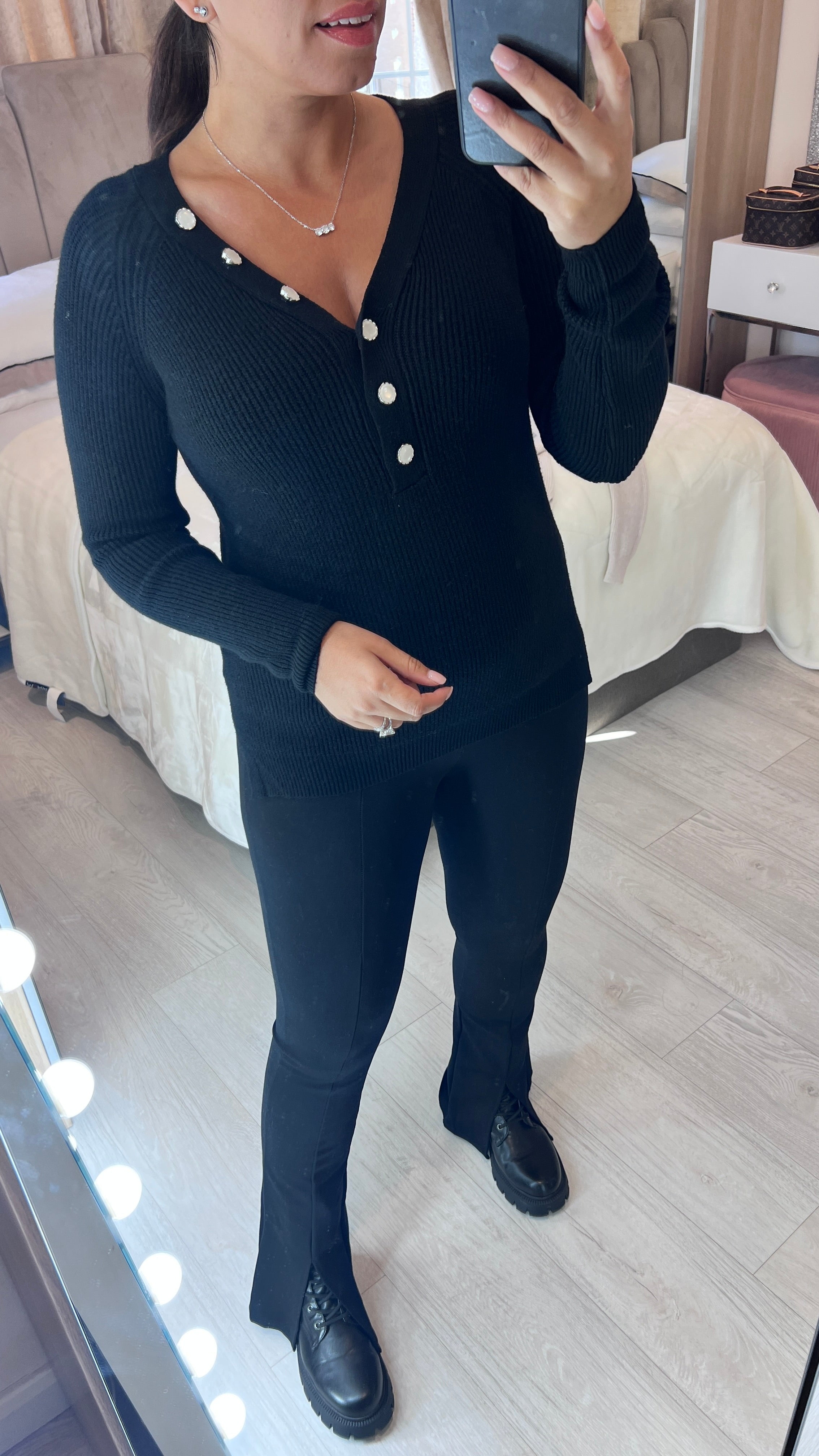 Shaney Button Detail Ribbed Jumper