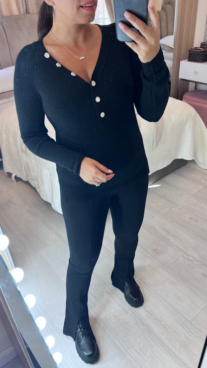 Shaney Button Detail Ribbed Jumper