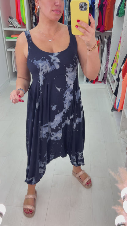 Audrey Marble Print Oversized Super Stretch Elasticated Jumpsuit