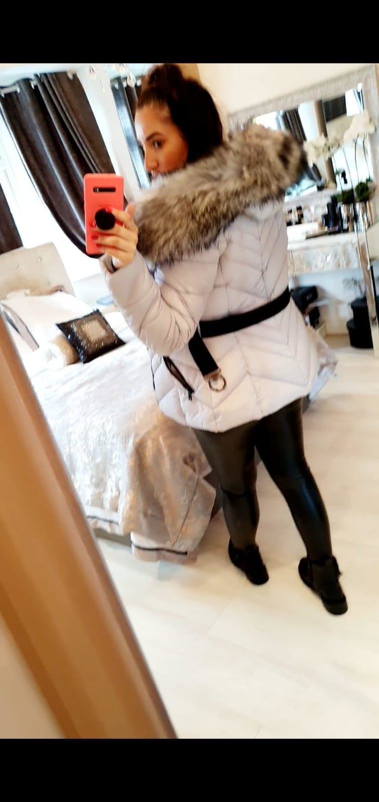 Merlo Grey Faux Fur Grey Speckled Hooded Coat