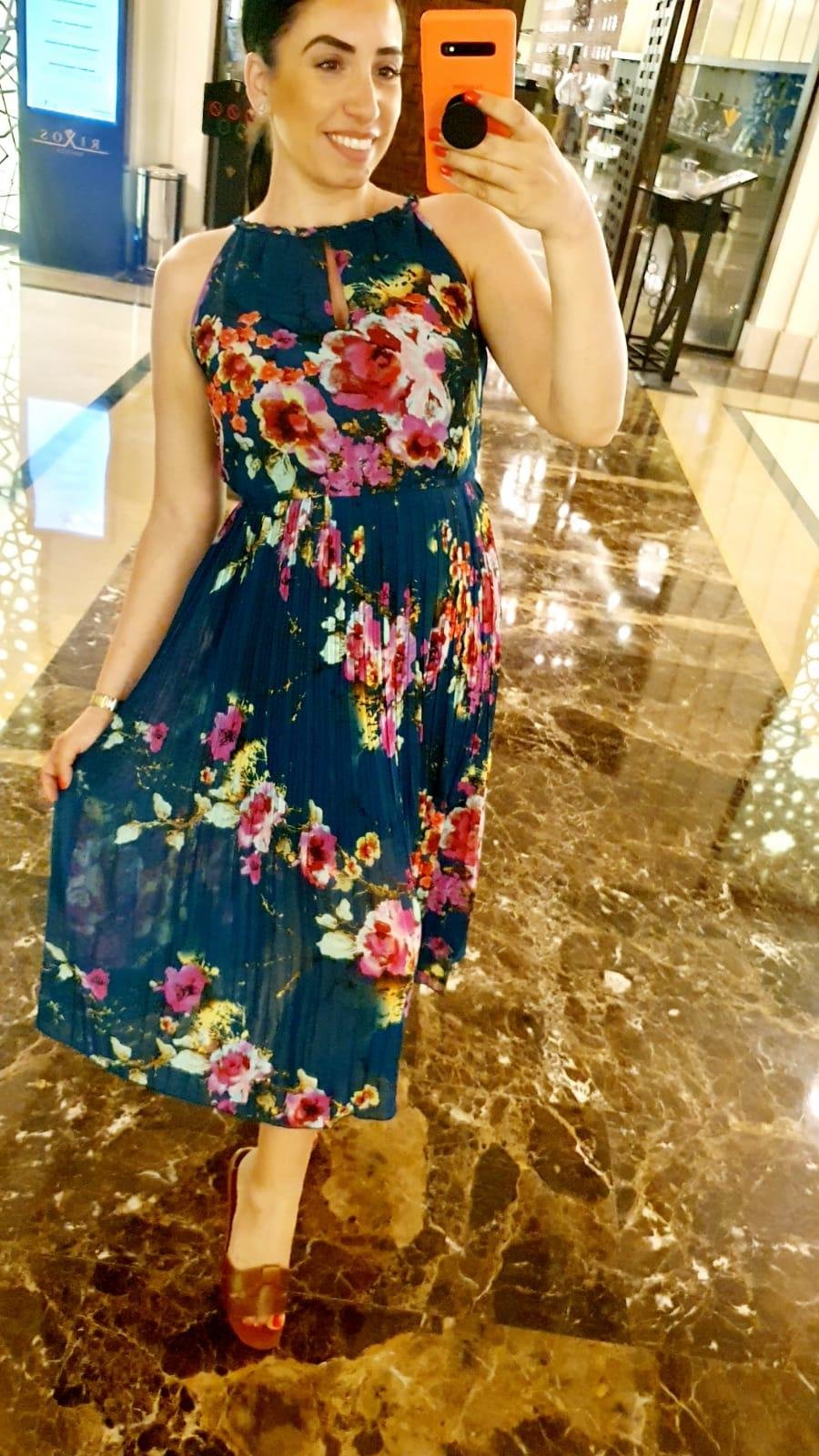 Tao Emerald Pleated Floral Midi Floaty Dress