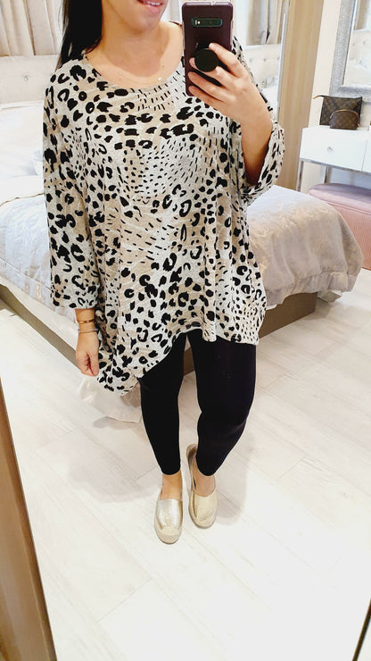 Vanetta Animal Print Super Soft Thin Knit Batwing Jumper