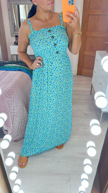 Jolie Elasticated Bust Button Detail Floral Print Dress